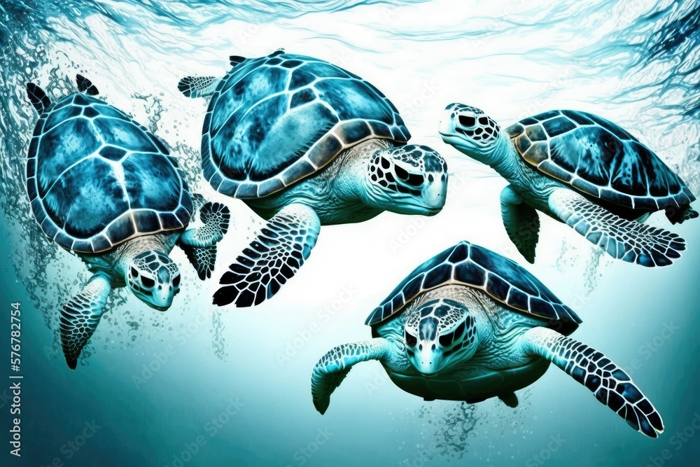 Underwater sea turtles. Photograph of a Sea Turtle. Generative AI