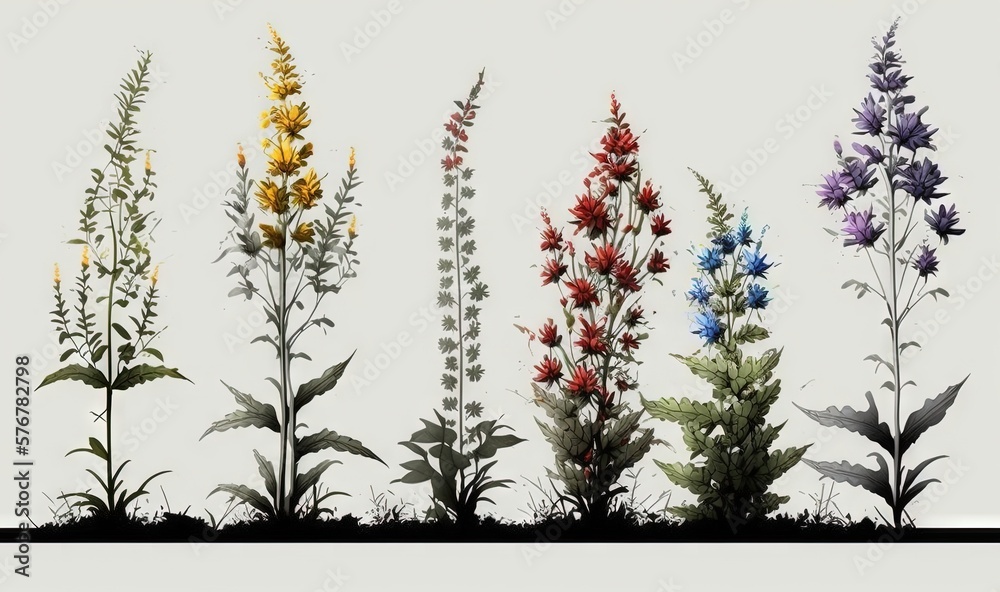  a group of different types of flowers on a white background with a black border around it and a whi