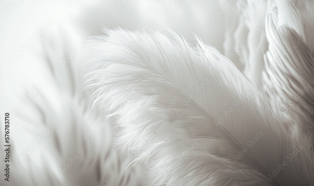  a close up of a white feather on a white background with a blurry effect to the left side of the im