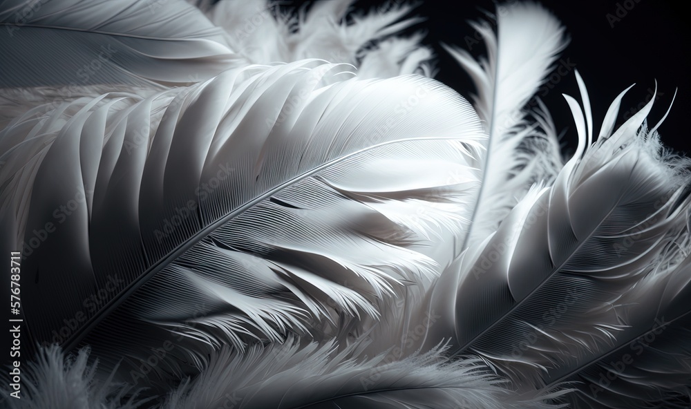  a black and white photo of a group of white feathers on a black background with a black background 