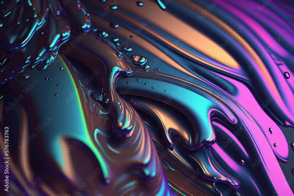 Iridescent paint colorful vivid background. Liquid splashes and drops. Generative AI