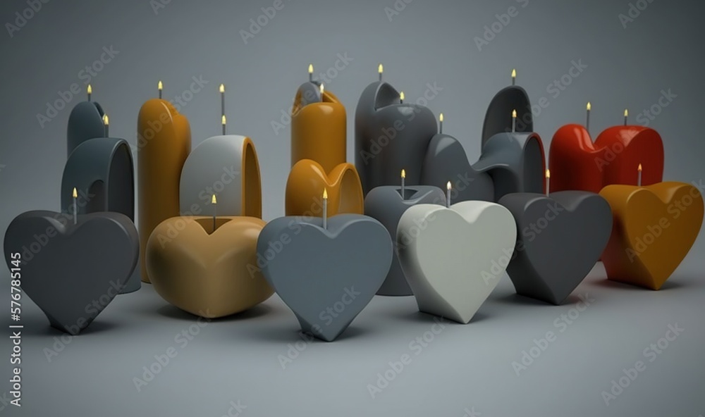  a group of candles that are in the shape of heart shaped candles with candles burning in them, on a