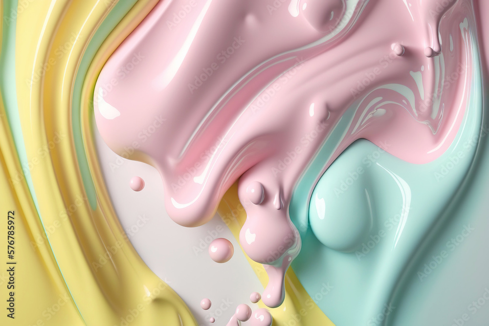 Pastel liquid paint flows background. Creamy color fluid. Generative AI