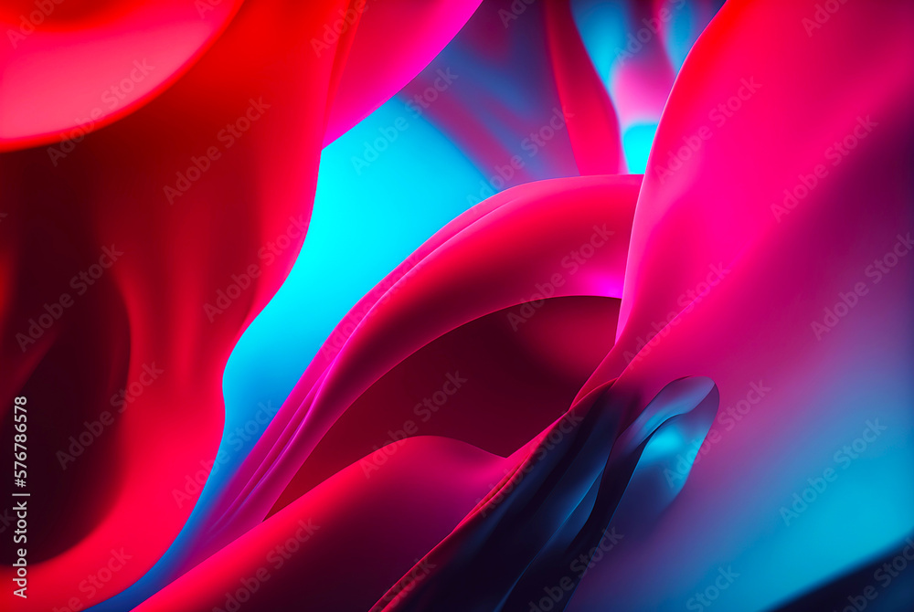 Abstract fluid color background. Layered paint swirls and twists. Blue and viva magenta wallpaper. G