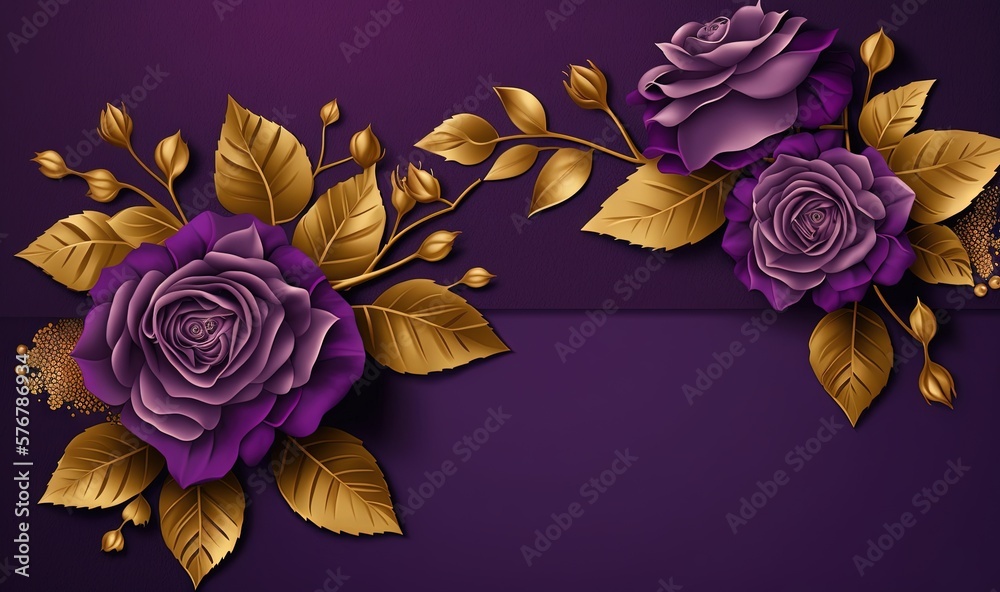  a purple and gold floral background with leaves and flowers on a purple and purple background with 