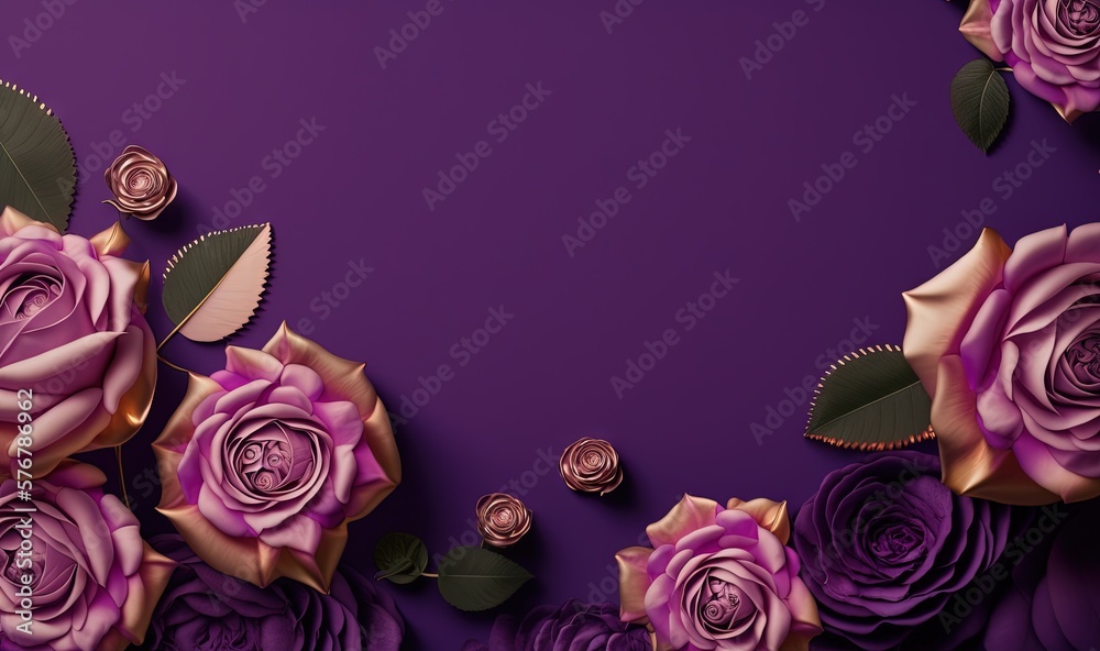  a purple background with purple roses and leaves on the bottom of the image is a purple background 