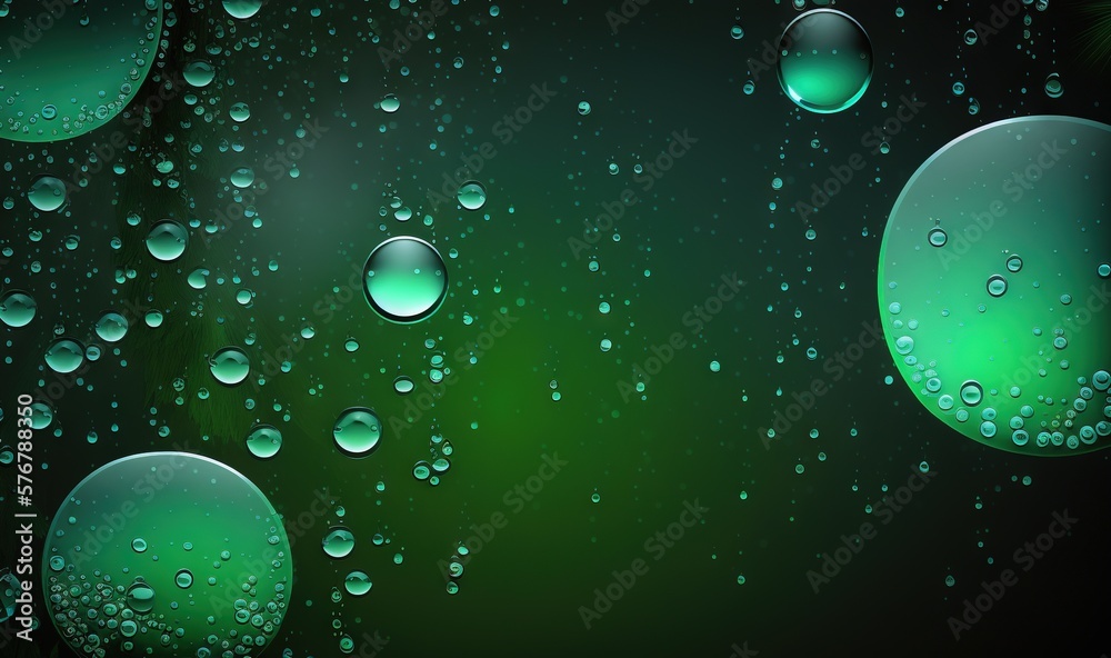  a green background with bubbles of water on the surface of the image and a green background with bu