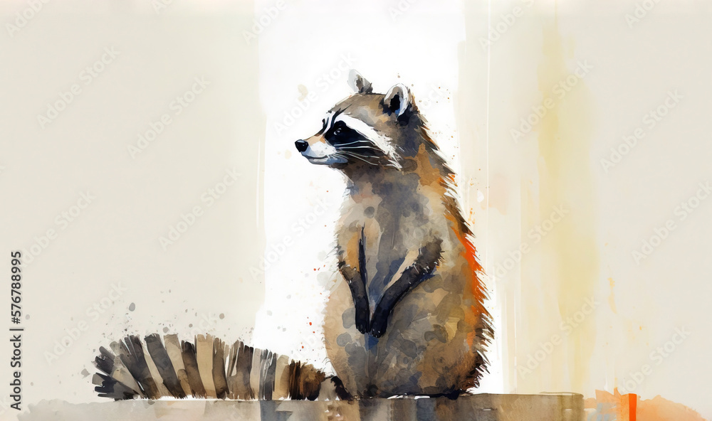  a painting of a raccoon sitting on a ledge looking out a window at the outside of the building and 