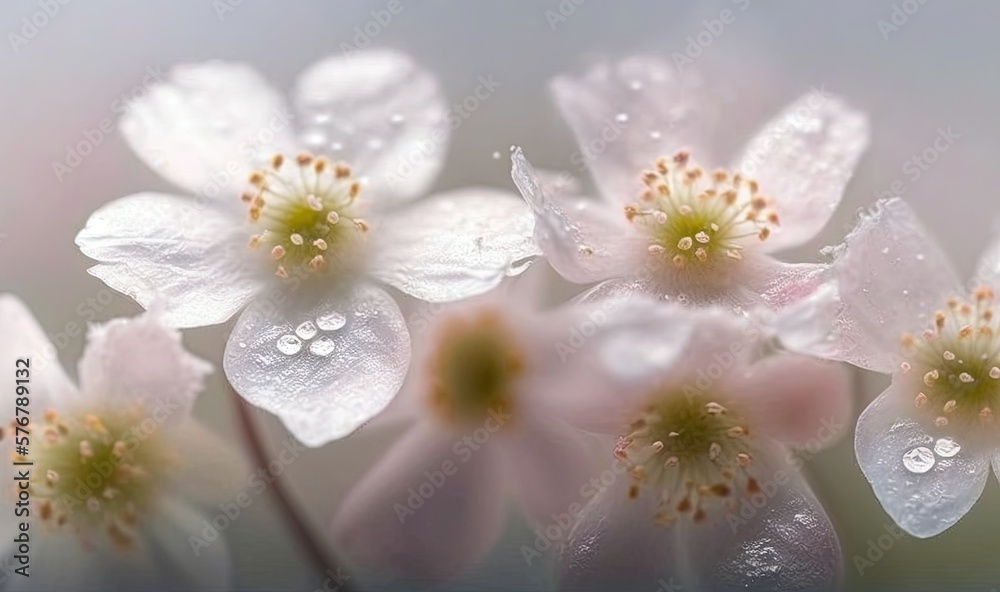  a close up of a bunch of flowers with drops of water on them and a blurry background of the petals 