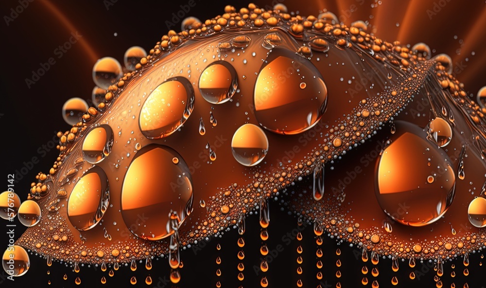  a bunch of drops of water on top of a brown object with a black background and a black background w