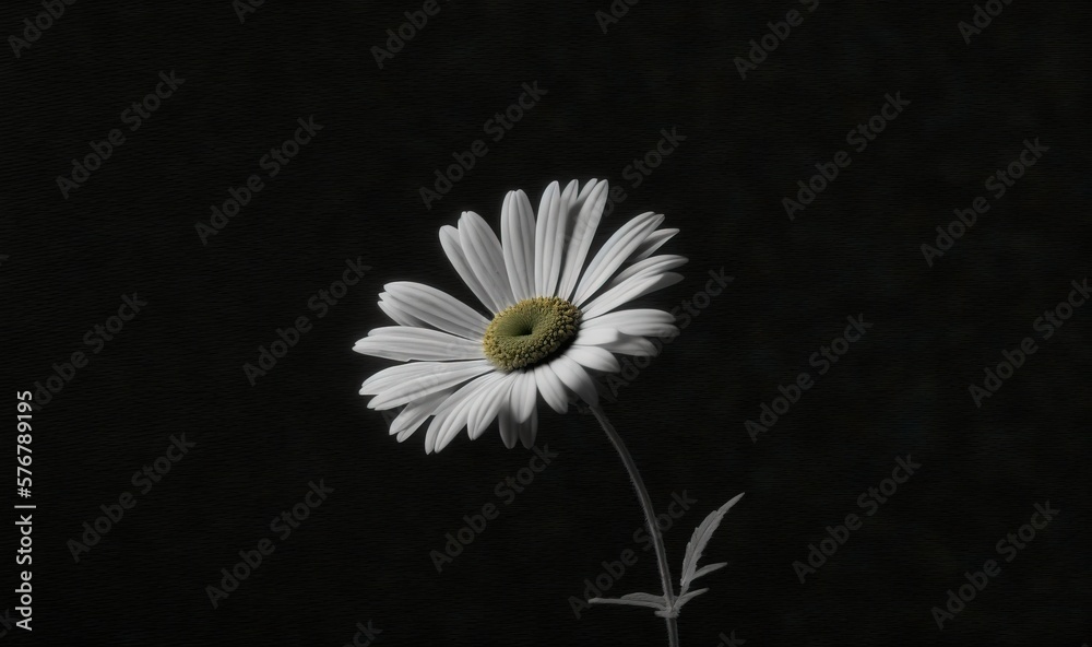  a single white flower with a green center on a black background with a black background and a white