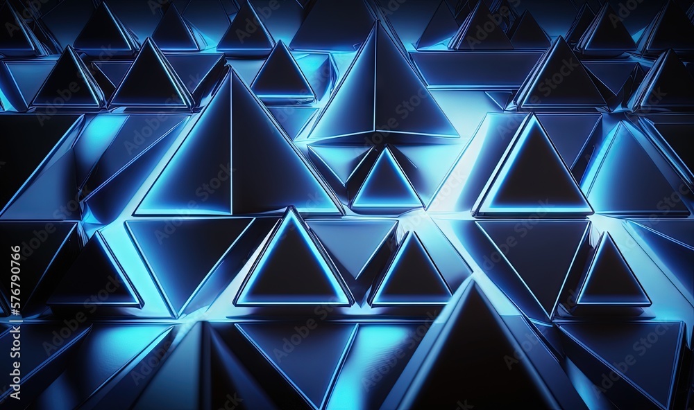  a group of pyramids that are blue and black in the night time, with a black background and a blue l