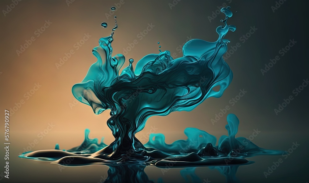  a blue liquid splashing into the water on a dark background with a reflection of the water in the w