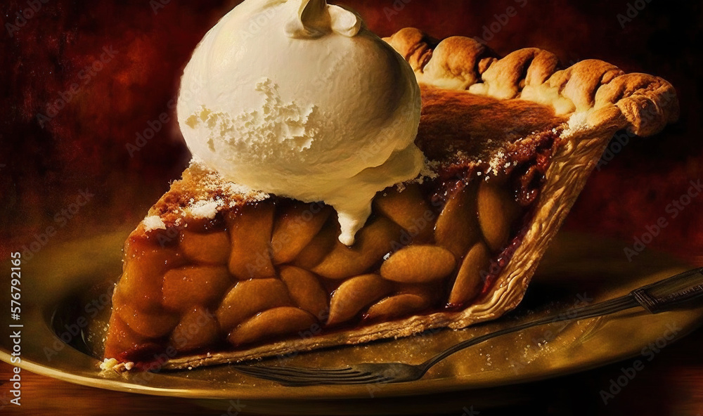  a piece of pie with ice cream on top of it on a plate with a fork and spoon on the side of the plat