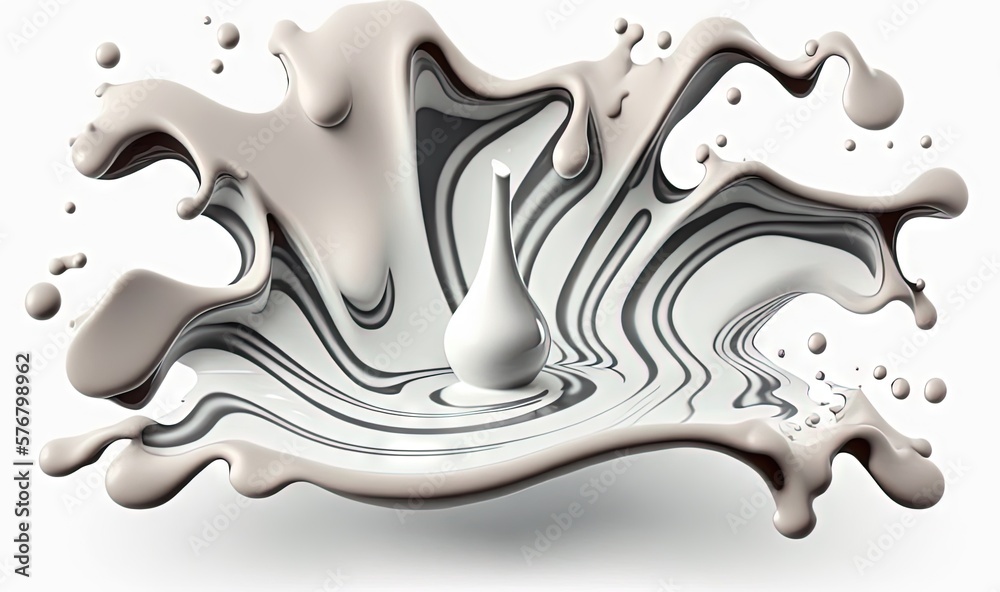  a white liquid swirls into a white background with drops of water on the bottom of the image and th