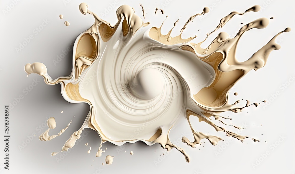  a white and gold liquid splashing out of a white container on a white background with a white backg