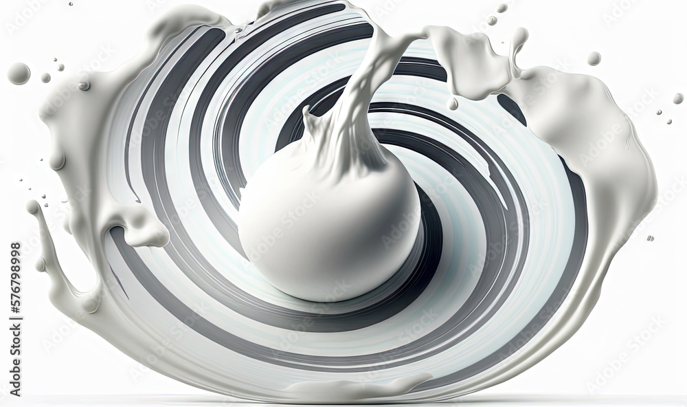  a white and black swirl with a white ball in the middle of it and a white background with a black a