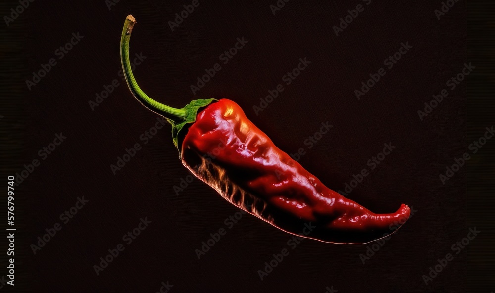  a red hot chili on a black background with a green stem and a red chili in the middle of the chili,