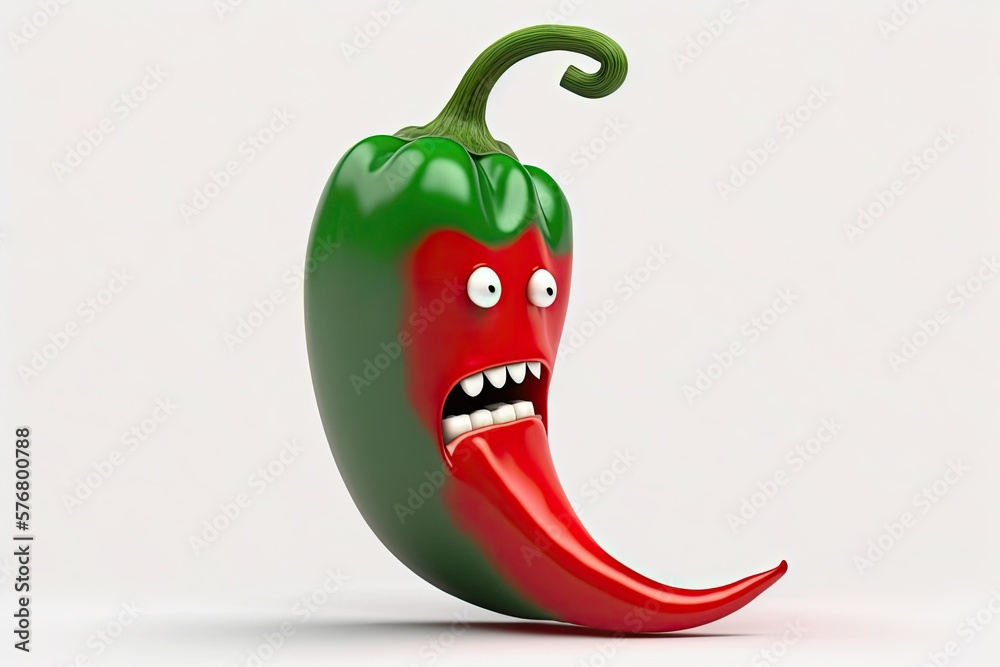 picture of a single red chili pepper against a white background. Generative AI