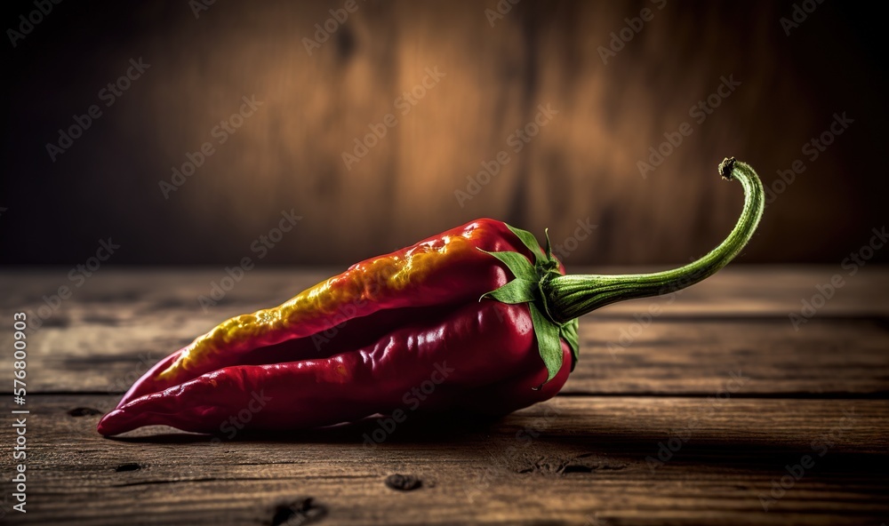  a couple of red peppers sitting on top of a wooden table next to each other on top of a wooden tabl