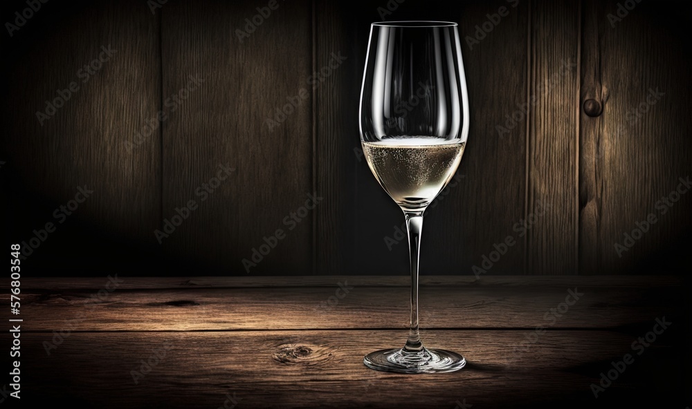  a glass of wine sitting on top of a wooden table next to a bottle of wine and a glass of wine in fr