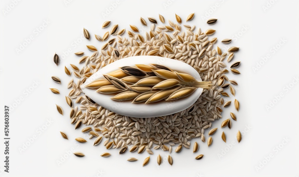  a white spoon with some oats in it on top of a white surface with a white background and a white sp