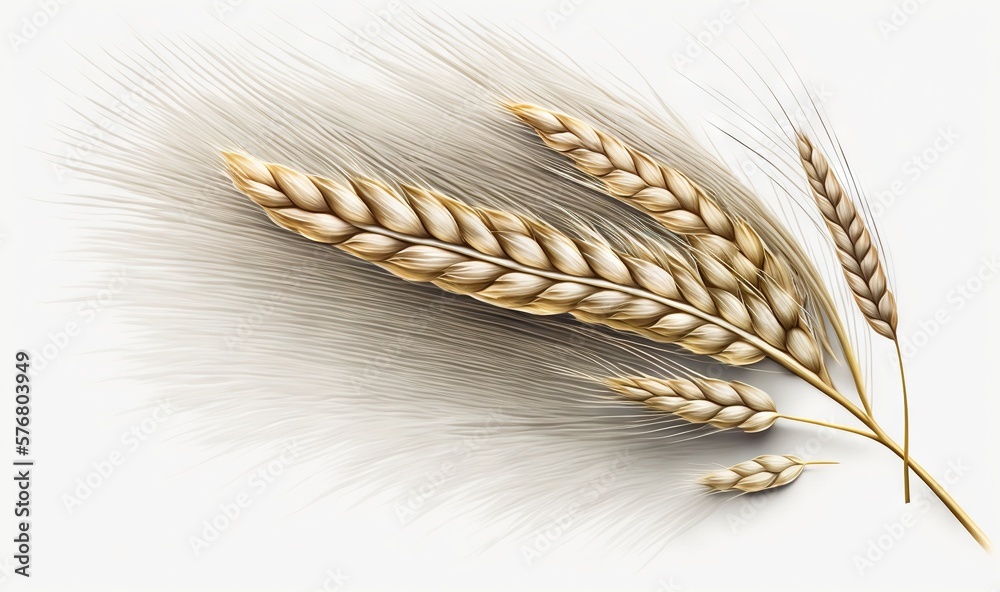  a drawing of a wheat plant with long, thin stalks of wheat in the foreground, and a single stalk of