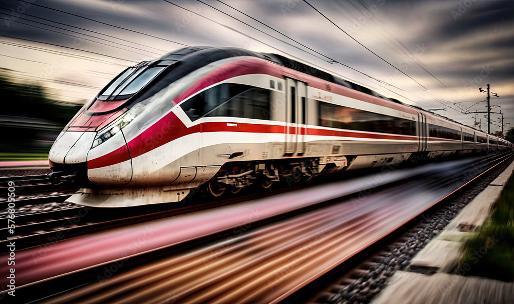  a red and white train traveling down train tracks next to a field of green grass and a forest in th