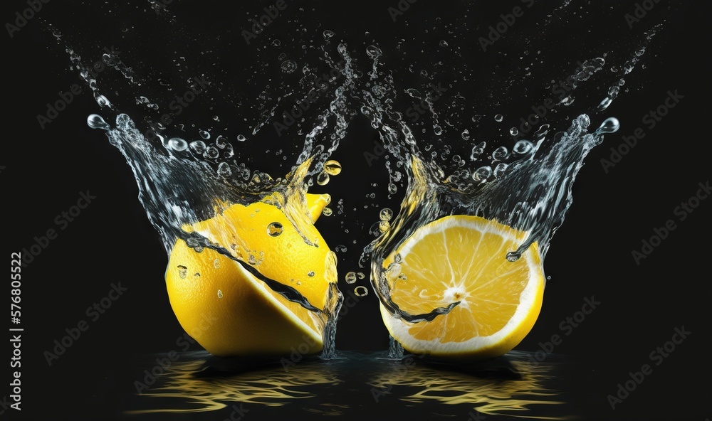  two lemons are splashing into the water with a splash of water on top of the lemons and the other h