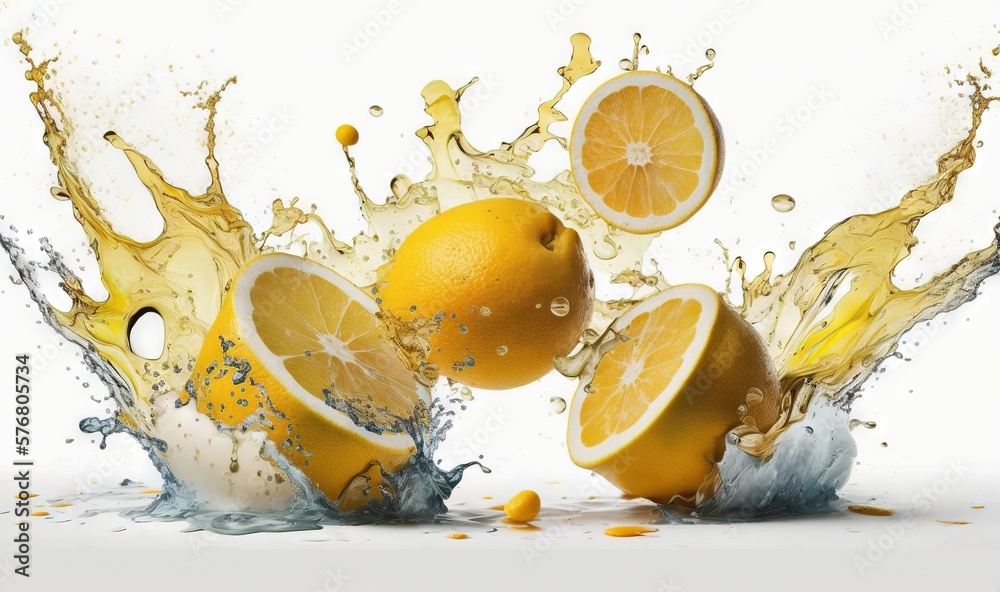  a group of oranges are splashing into the water with oranges on the side of the water and on top of