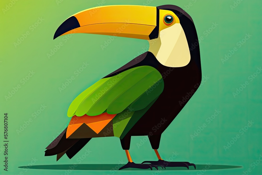 Image of a toucan bird on a green screen. Generative AI