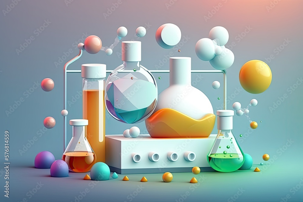 Cosmetics research laboratory with a minimalistic abstract design. Science experiments involving che