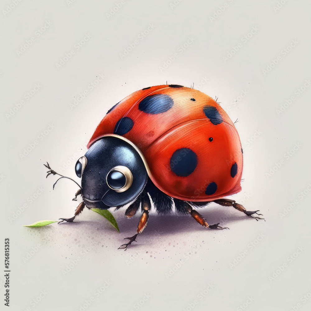 cute watercolor cartoon ladybug on white background. Illustration AI Generative