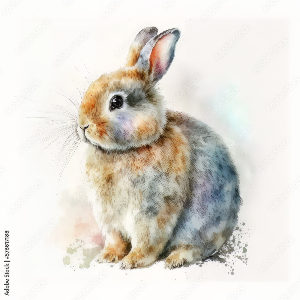 cute watercolor easter bunny portrait on white background. Illustration AI Generative