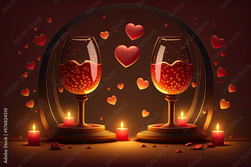 Candlelight and champagne provide a romantic scene on Valentines Day. Generative AI