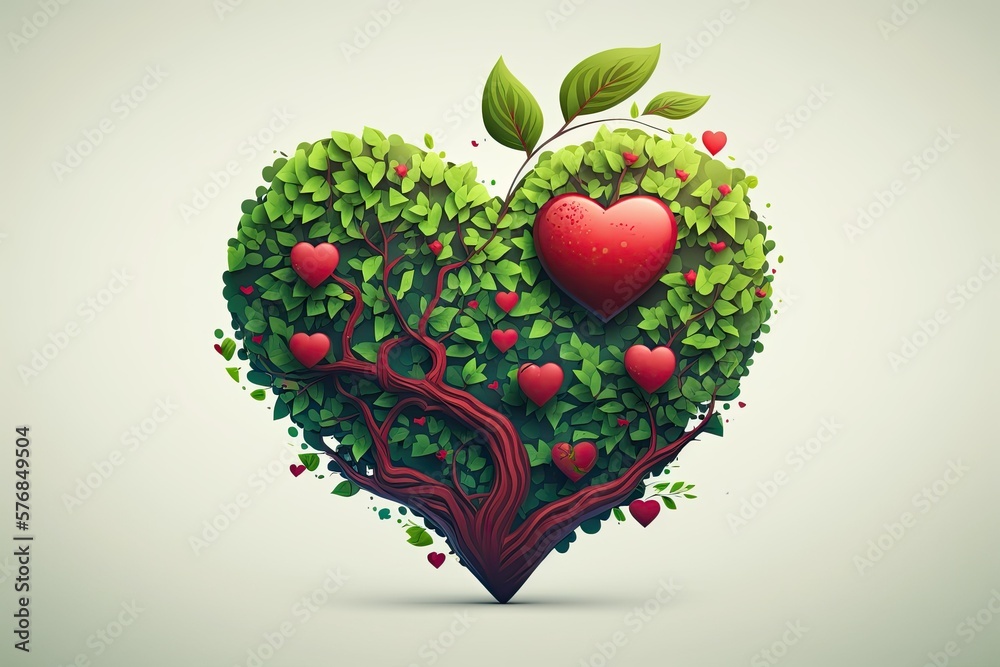 the blossoming of a heart shaped apple tree. Generative AI