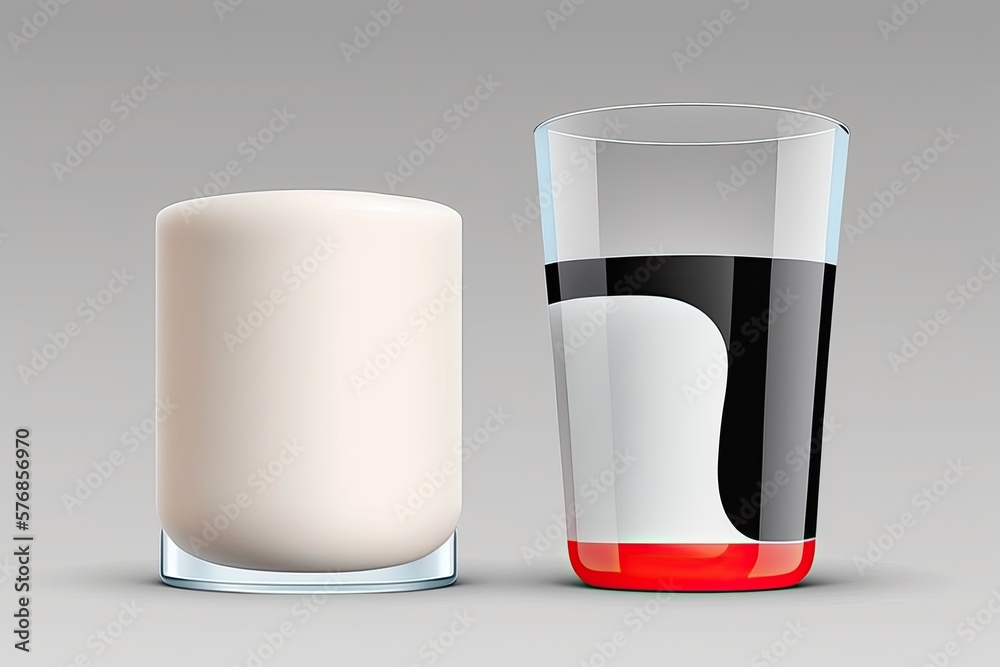 a white cup holding a glass of milk that is slowly warming in a white background. Generative AI