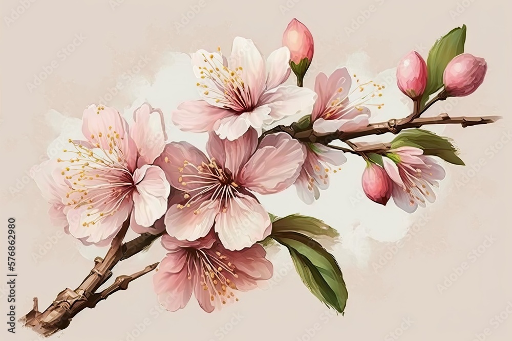 Pink cherry blossom flower. Generative AI