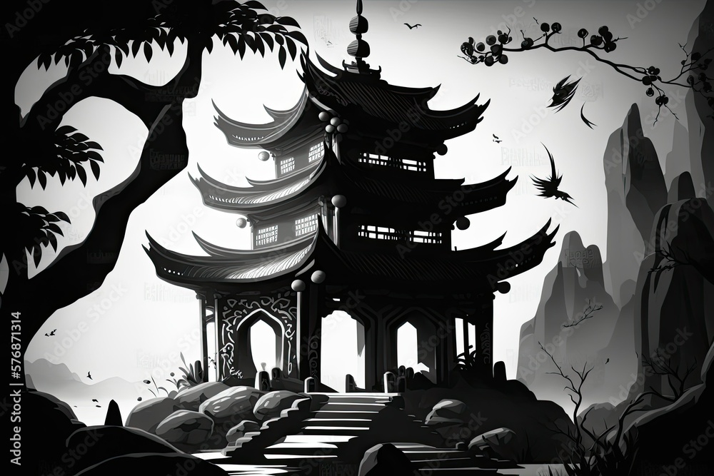 Background of a beautiful fantasy temple depicted artistically. Generative AI