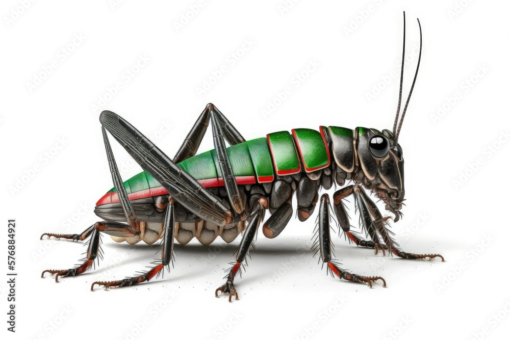 Photograph of a single Gryllus field cricket on a white background. Generative AI