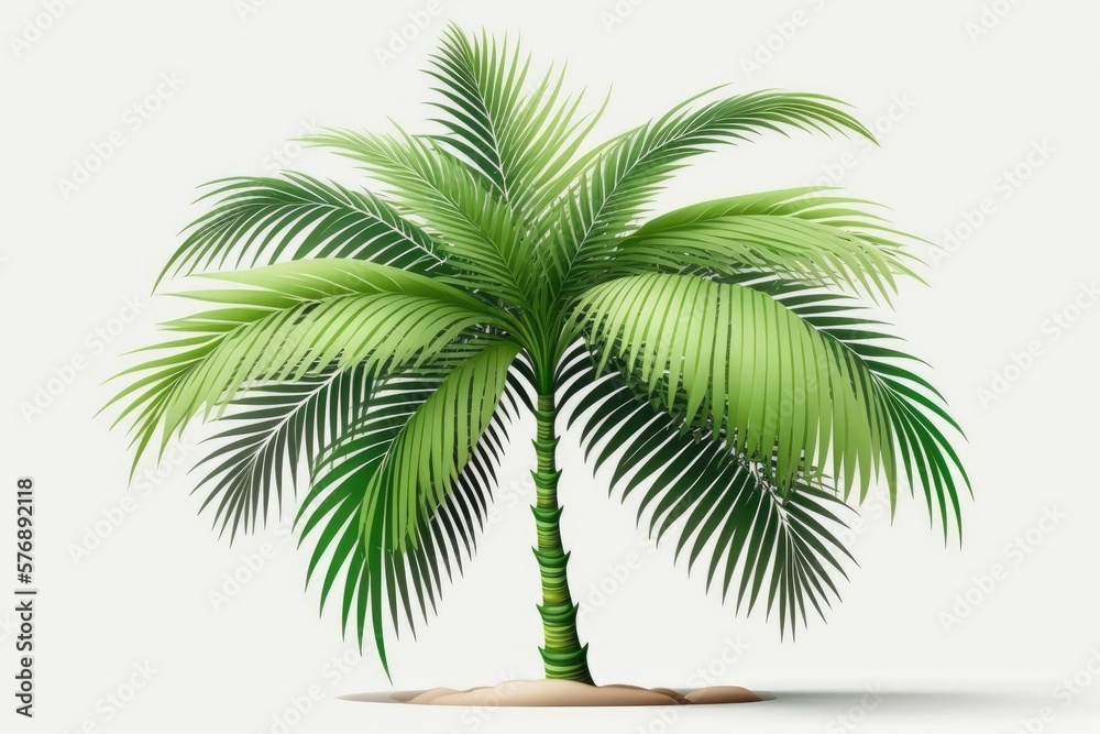 Palm tree, green, on white. Generative AI