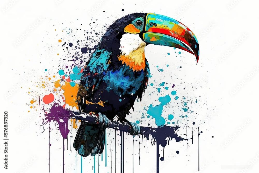 On a white background, this painting captures the toucan in all its glory. Generative AI