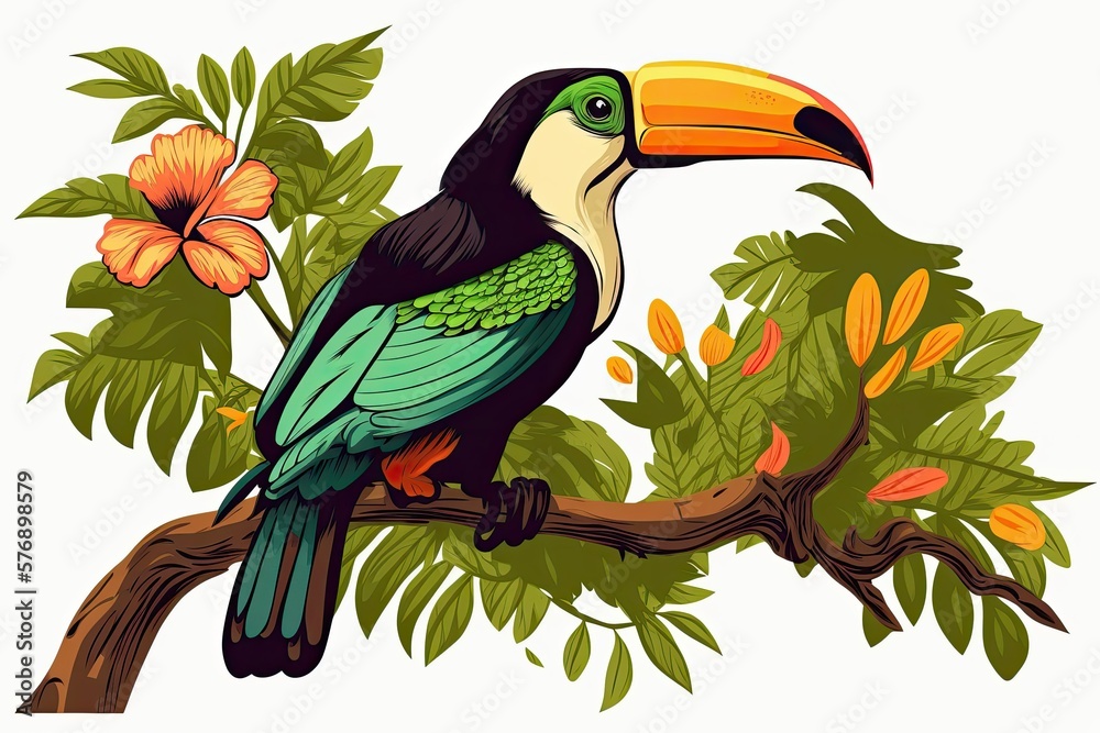 a toucan perched on a branch. Generative AI