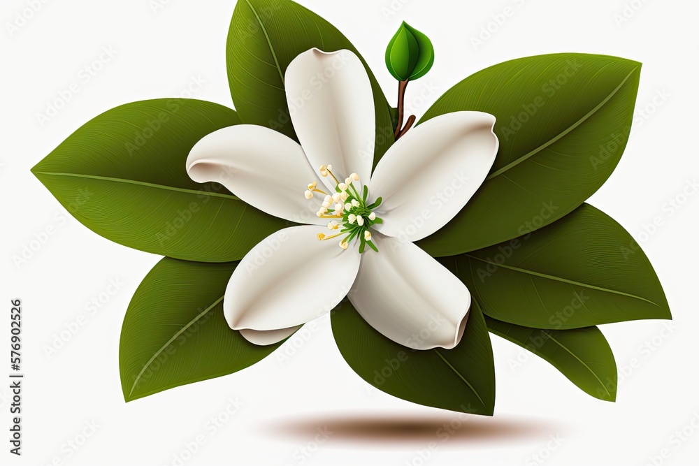 White jasmine bloom against white background. Generative AI