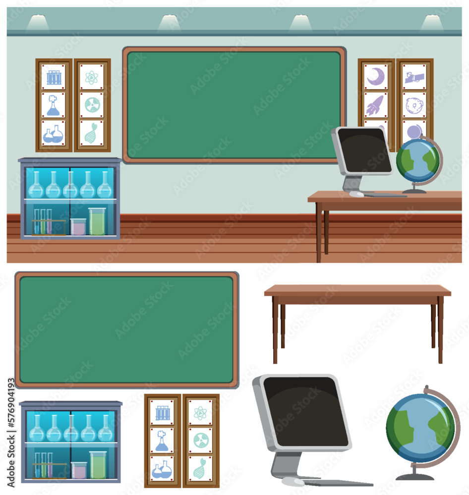 Set of science classroom and background