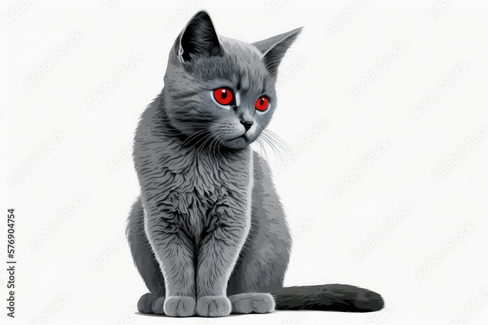 a single grey kitty posed on a white background. Generative AI