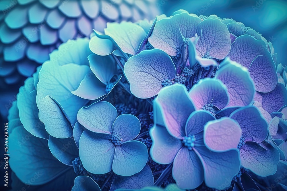 Soft pastel blue and violet floral pattern, derived from nature. Macro soft focus image of hydrangea