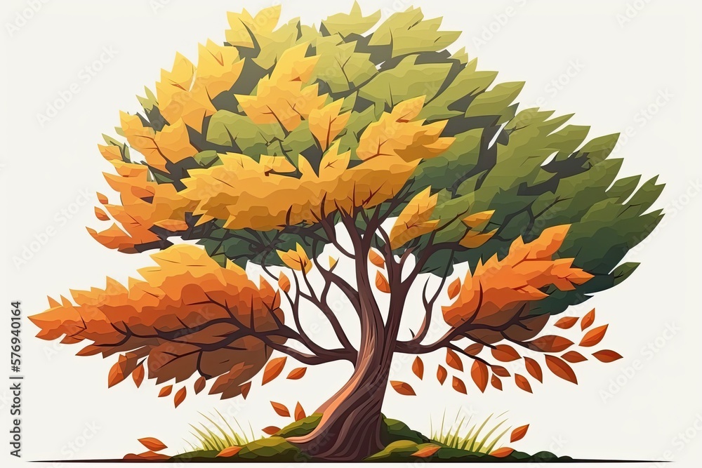 Illustration of a charming and simple autumn tree for a background. Generative AI