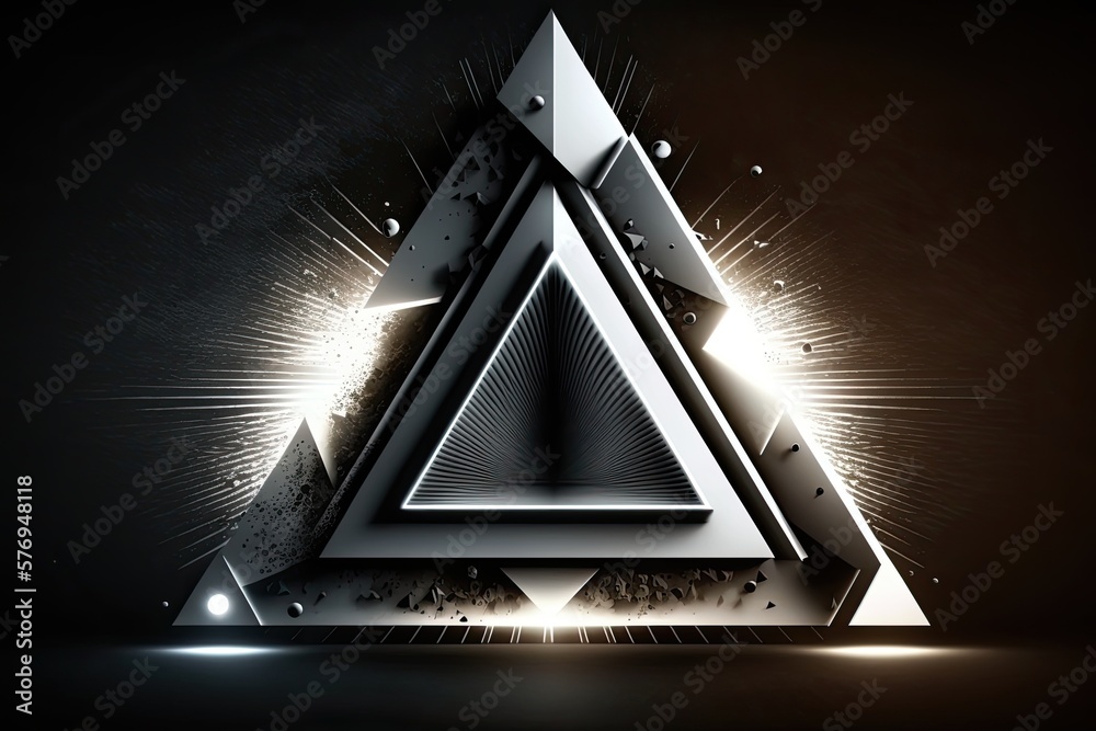 Lighted equilateral triangle with a brilliant radiance. Digital club concert in the future, with pro