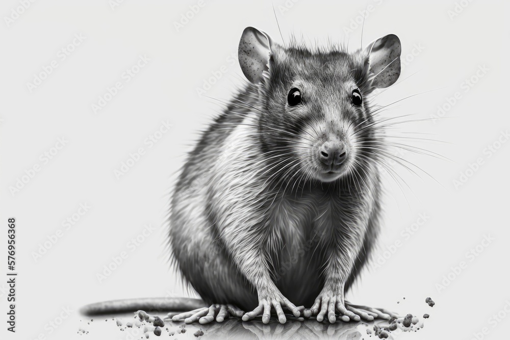 Pictures of a Grey Rat on a White Background. Generative AI